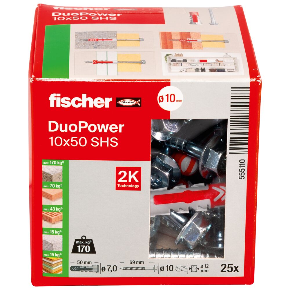 Kaiščiai su varžtu Fischer DuoPower 10 x 50 S 25 vnt.