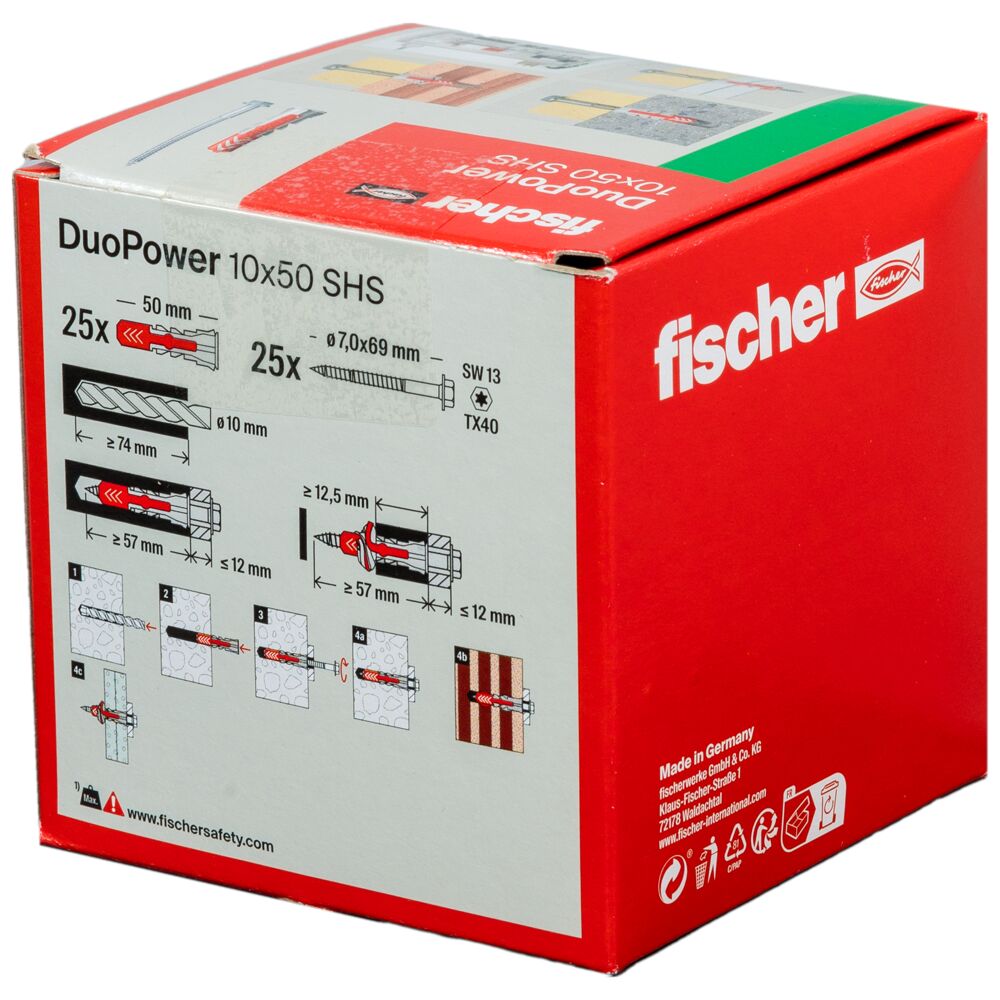 Kaiščiai su varžtu Fischer DuoPower 10 x 50 S 25 vnt.