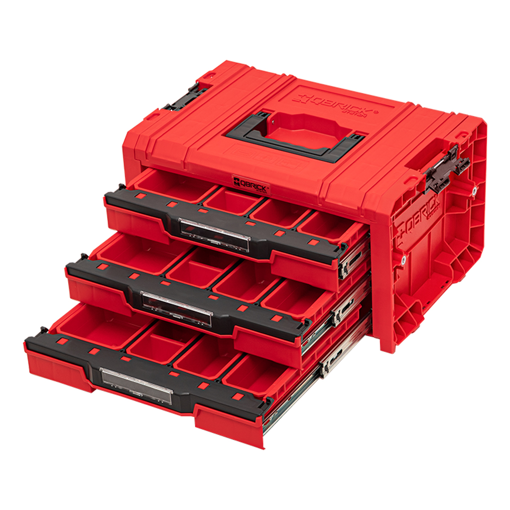 QBRICK PRO įrankių dėžė su 3 stalčiais 2.0 EXPERT RED