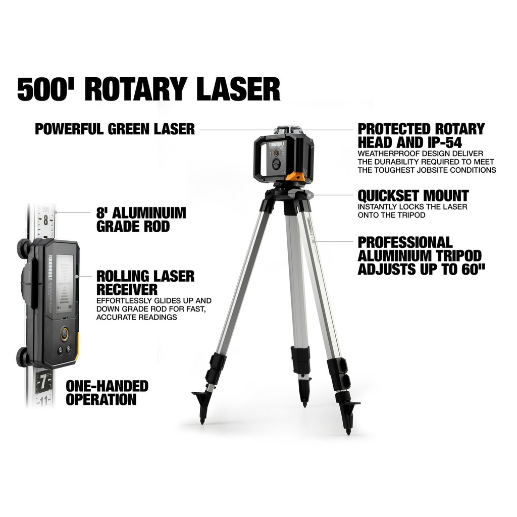 360º Rotary Laser Level Kit + Rolling Laser Receiver