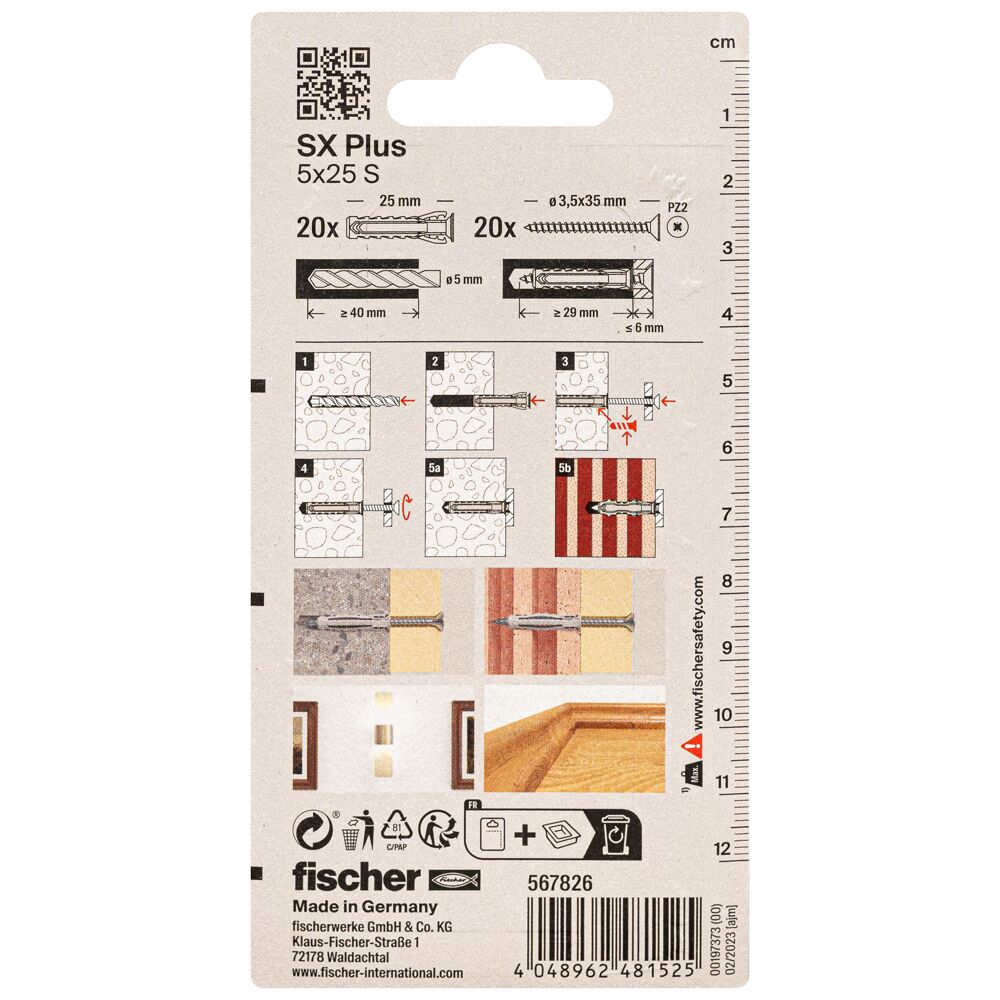 Fischer kaiščiai su varžtais SX Plus S 5x25 mm 20 vnt.