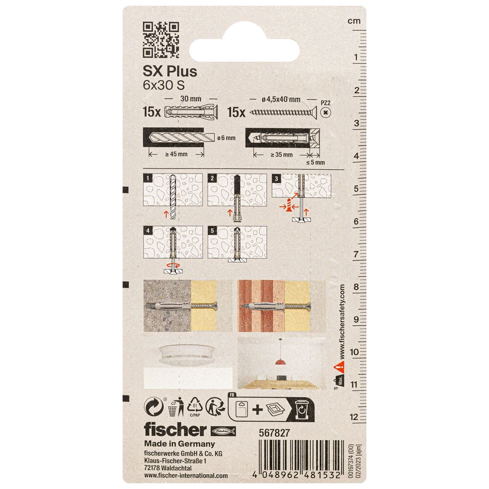 FISCHER kaiščiai su varžtais SX Plus S, 6x30 mm, 15 vnt.