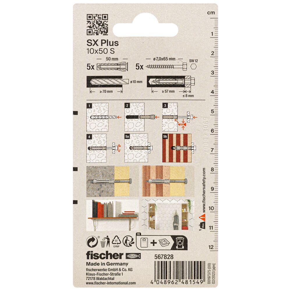 FISCHER kaiščiai su varžtais SX Plus S, 10x50 mm, 5 vnt.