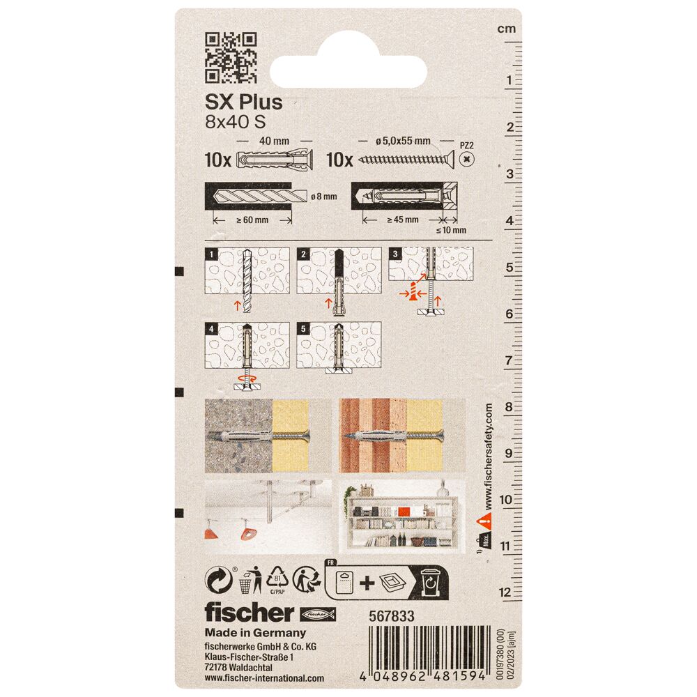 FISCHER kaiščiai su varžtais SX Plus S, 8x40 mm, 10 vnt.