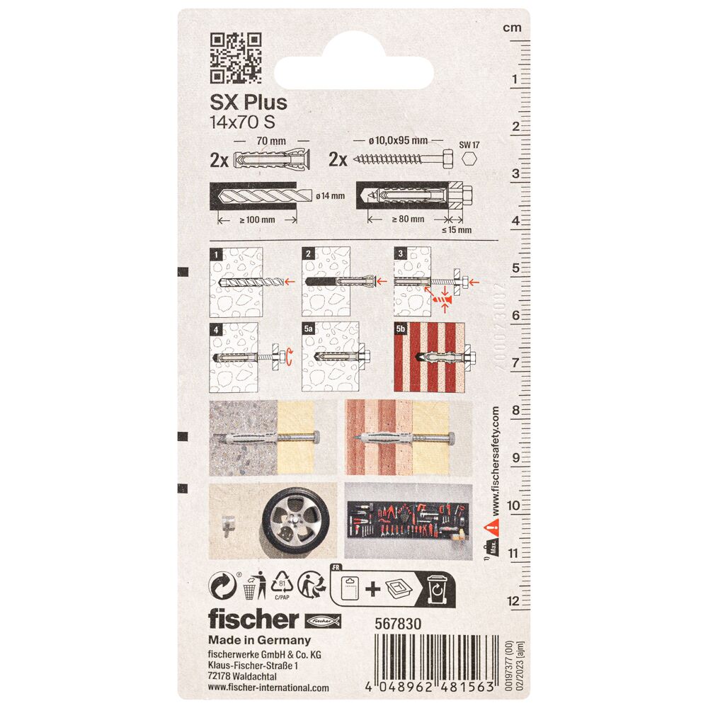 FISCHER kaiščiai su varžtais SX Plus S, 14x70 mm, 2 vnt.
