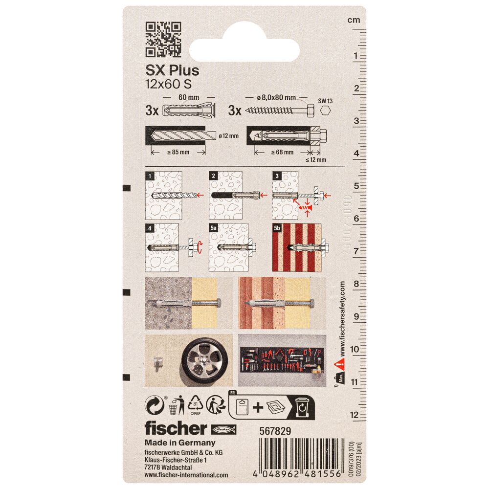 FISCHER kaiščiai su varžtais SX Plus S, 12x60 mm, 3 vnt.