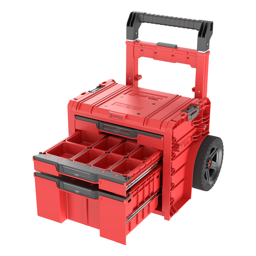QBRICK PRO įrankių dėžė su ratukais, 3 stalčiai