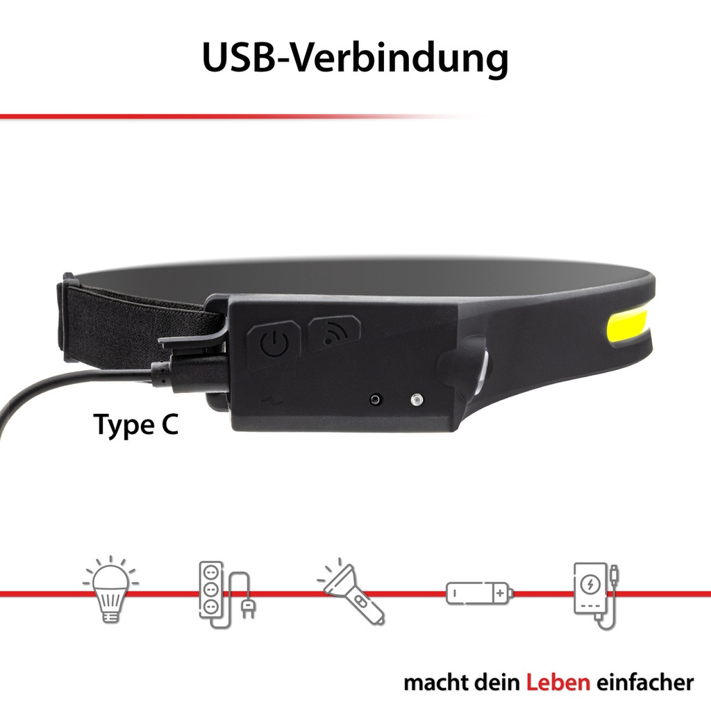 Galvos žibintuvėlis, 5W + 3W, įkraunamas USB-C, ARCAS