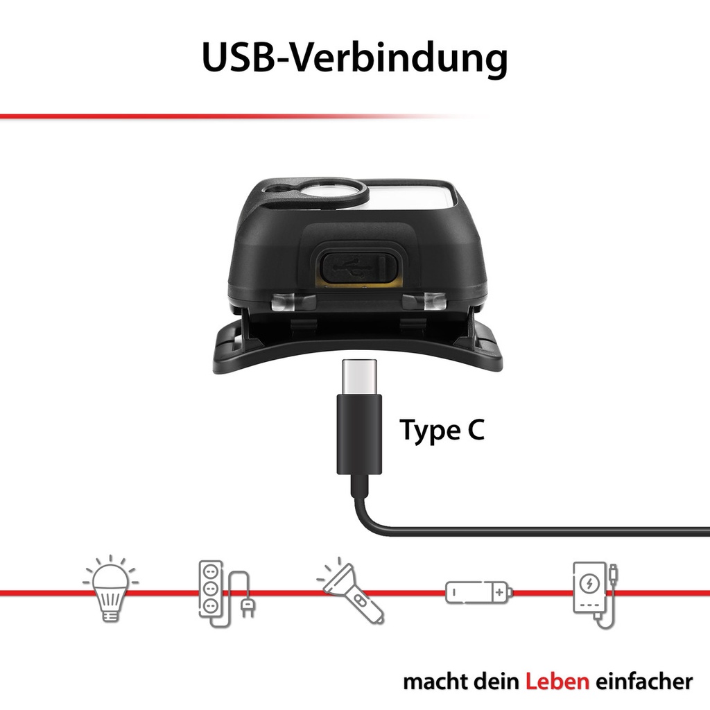 Galvos žibintuvėlis, 9W, įkraunamas USB-C, ARCAS
