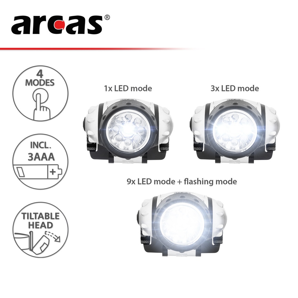 Galvos žibintuvėlis 9 LED, ARCAS