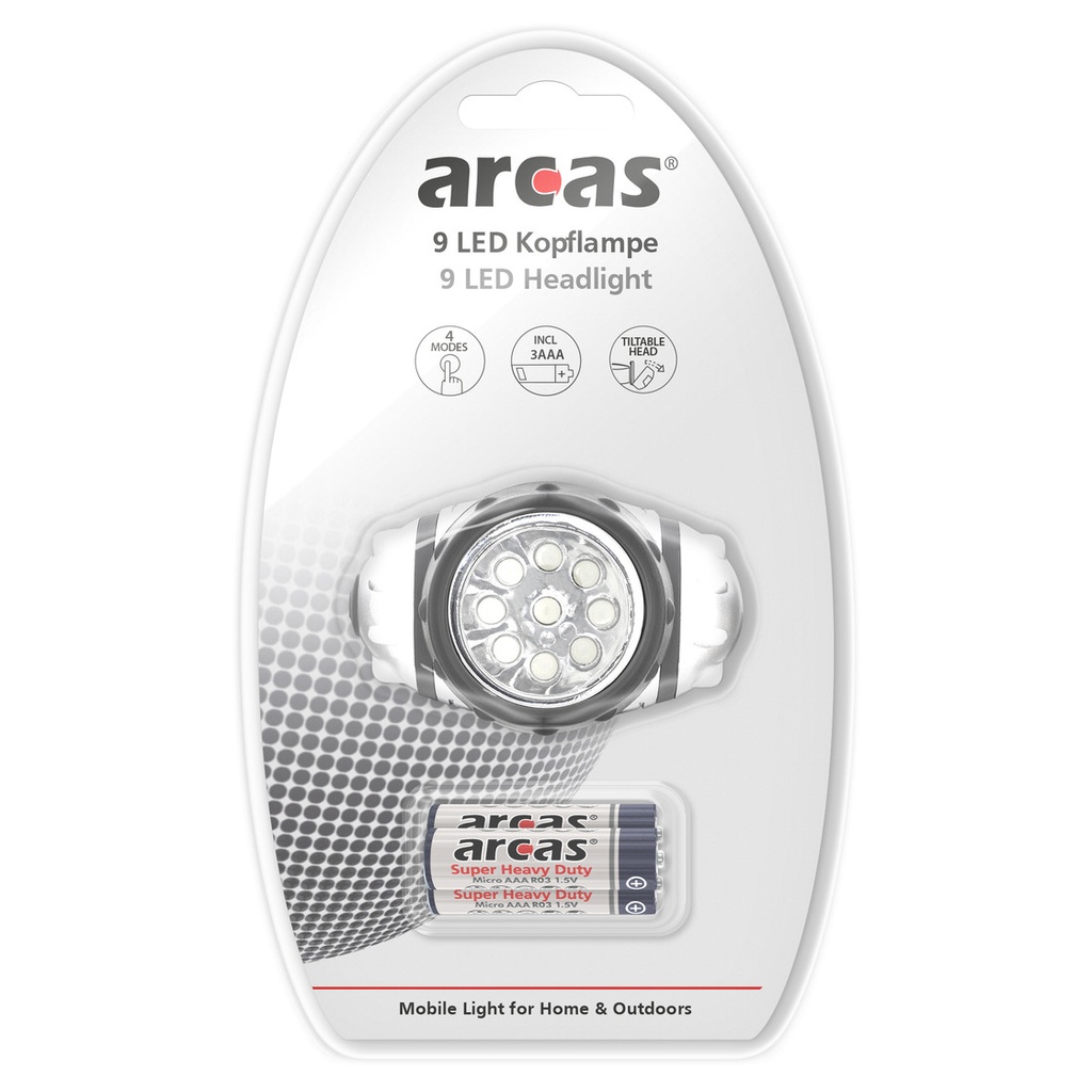Galvos žibintuvėlis 9 LED, ARCAS