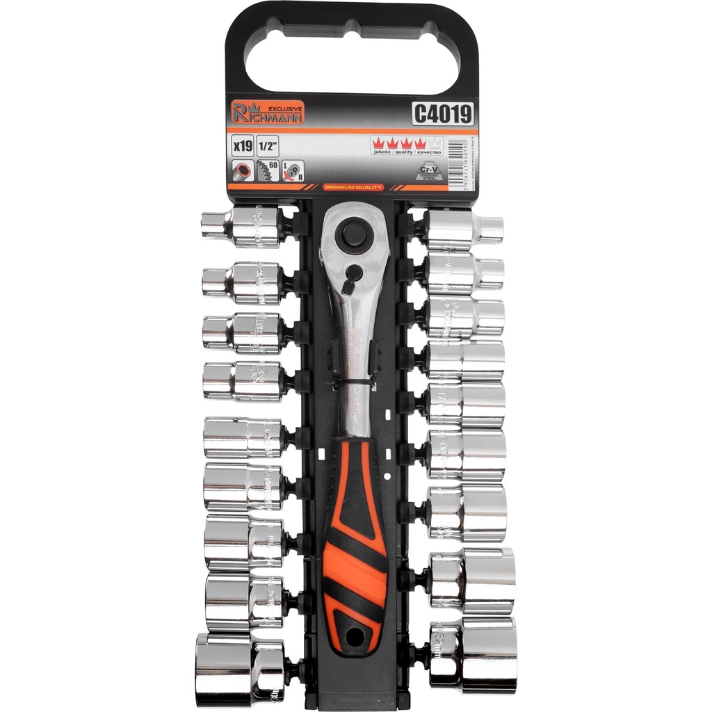 Galviņu komplekts ar sprūdratu 1/2" 19 gab.