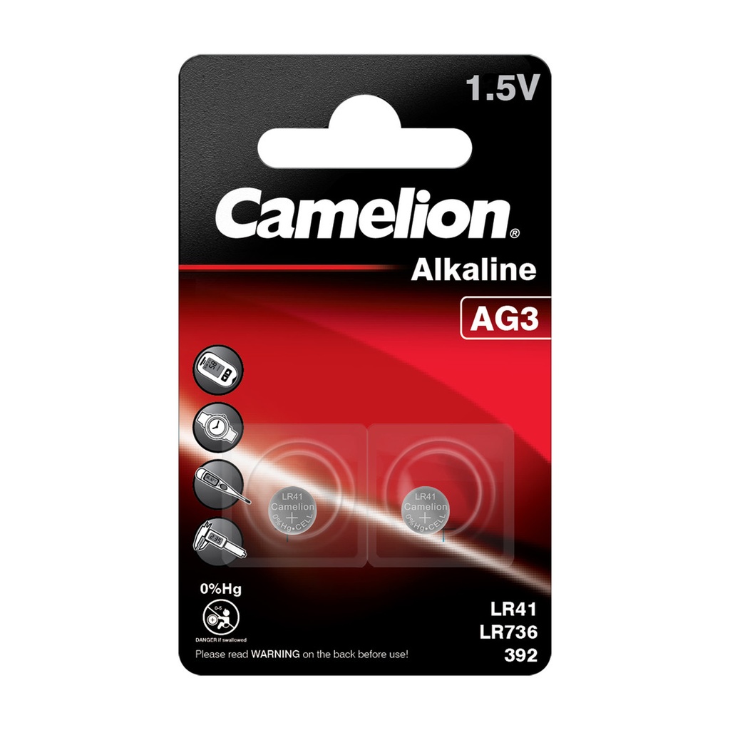Mercury-free micro cells, LR41/AG3, 1.5V, CAMELION, 2 pcs.