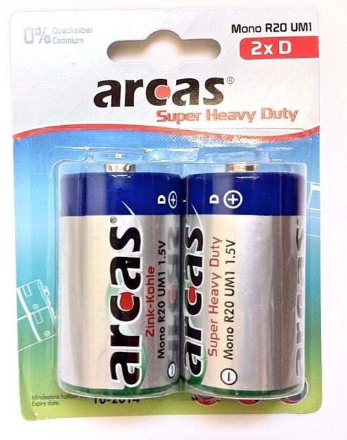 Arcas baterijas LR20, 2 gb.