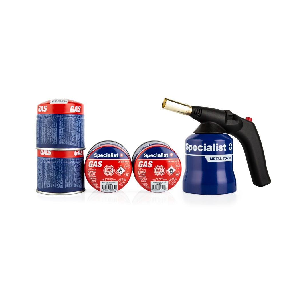 SPECIALIST+ metal case blowtorch + 4 pcs 190g butane gas kit