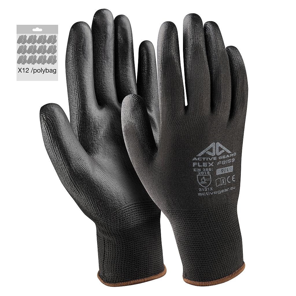 Active Gear mustad polüuretaanist kindad XL 12 tk 