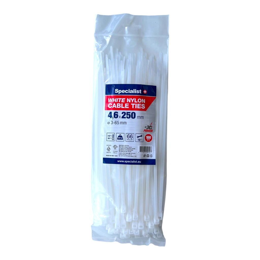 SPECIALIST+ neilona siksna, balta, 4.6 x 250 mm, 100 gab.