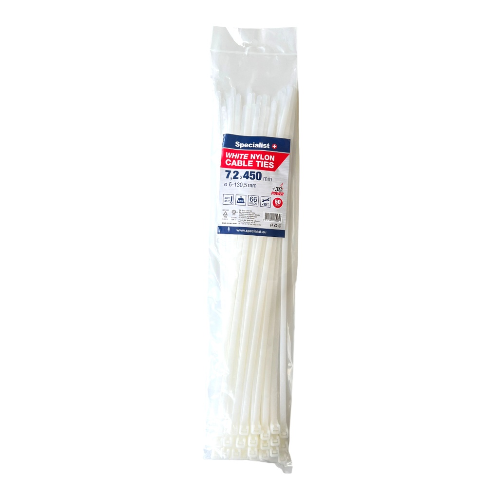 SPECIALIST+ nailonist kaabliside, valge, 7.6x450 mm, 50 tk