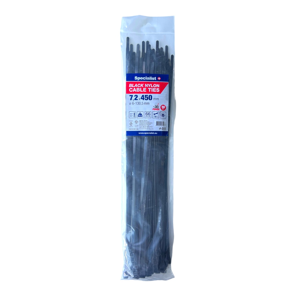 SPECIALIST+ nailonist kaabliside, must, 7.6x450 mm, 50 tk