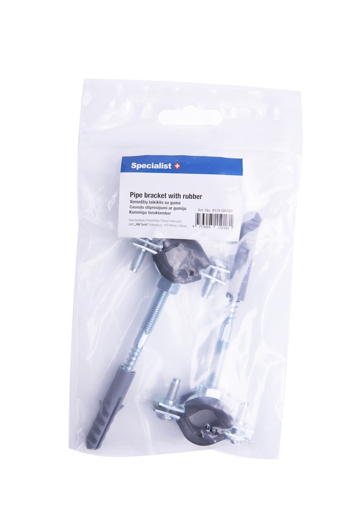 SPECIALIST+ pipe bracket with rubber, 15-19 mm, 3/8"