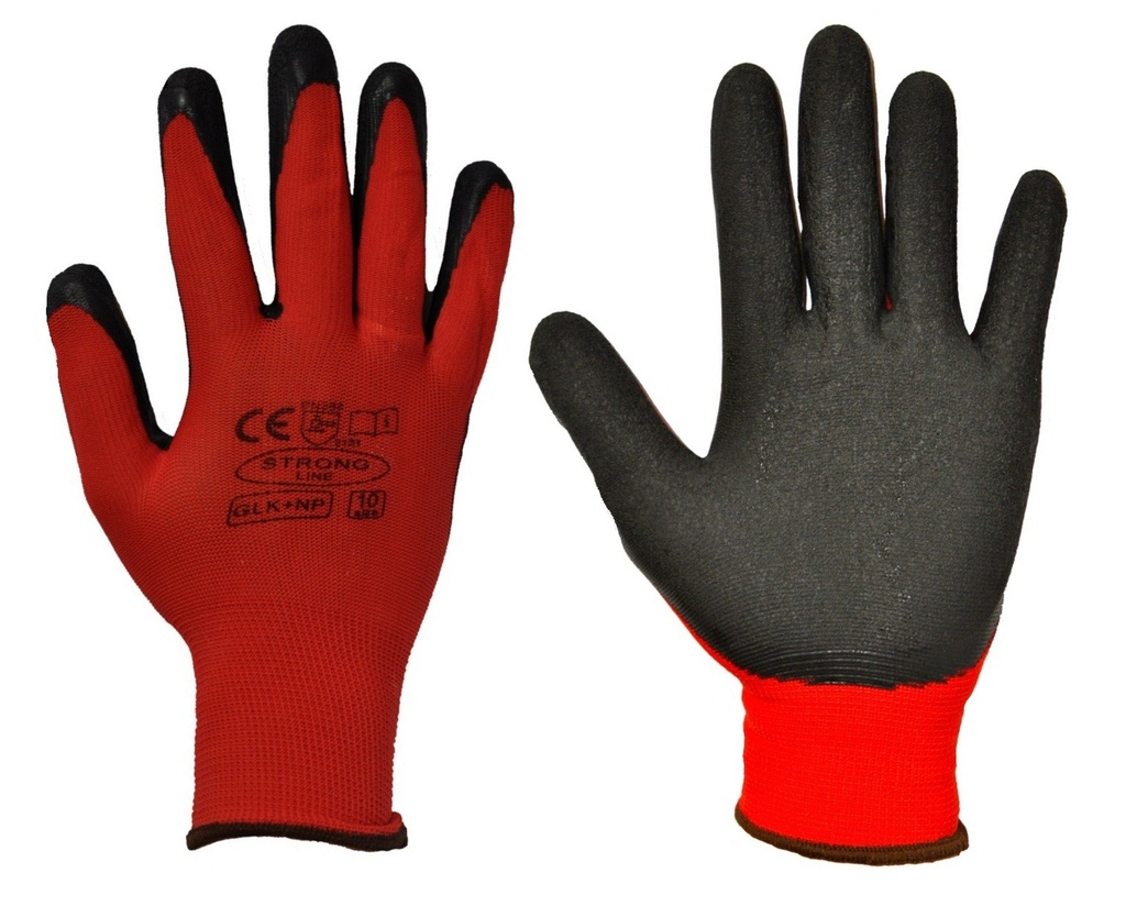 Gloves, red, with latex, size 9