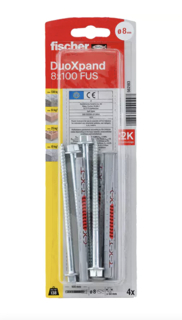 DuoXpand skrūve un kontaktdakša 8x100 FUS, 4 gab.