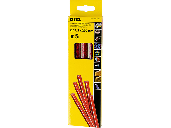 Hot glue sticks 11,2 mm × 200 mm,  with sequins, red-colored, 5 pcs.