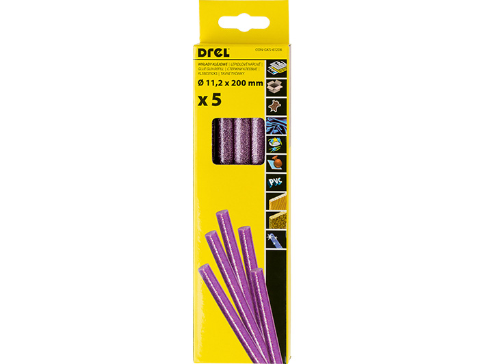 Hot glue sticks 11,2 mm × 200 mm,  with sequins, purple-colored, 5 pcs.