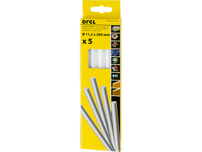Hot glue sticks 11,2 mm × 200 mm,  white-colored, 5 pcs.