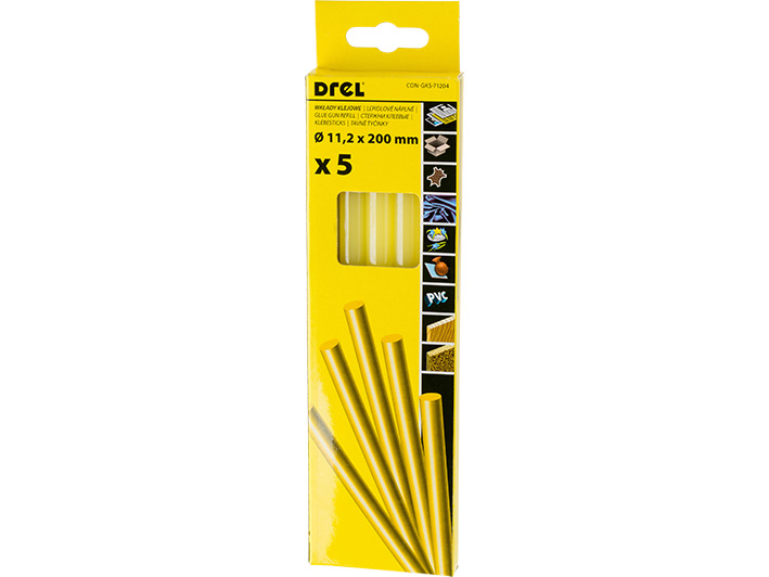 Hot glue sticks 11,2 mm × 200 mm,  yellow-colored, 5 pcs.