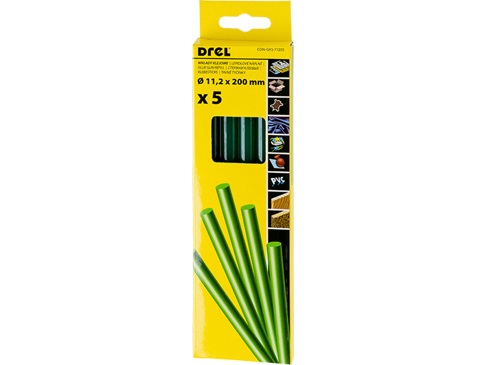 Hot glue sticks 11,2 mm × 200 mm,  green-colored, 5 pcs.