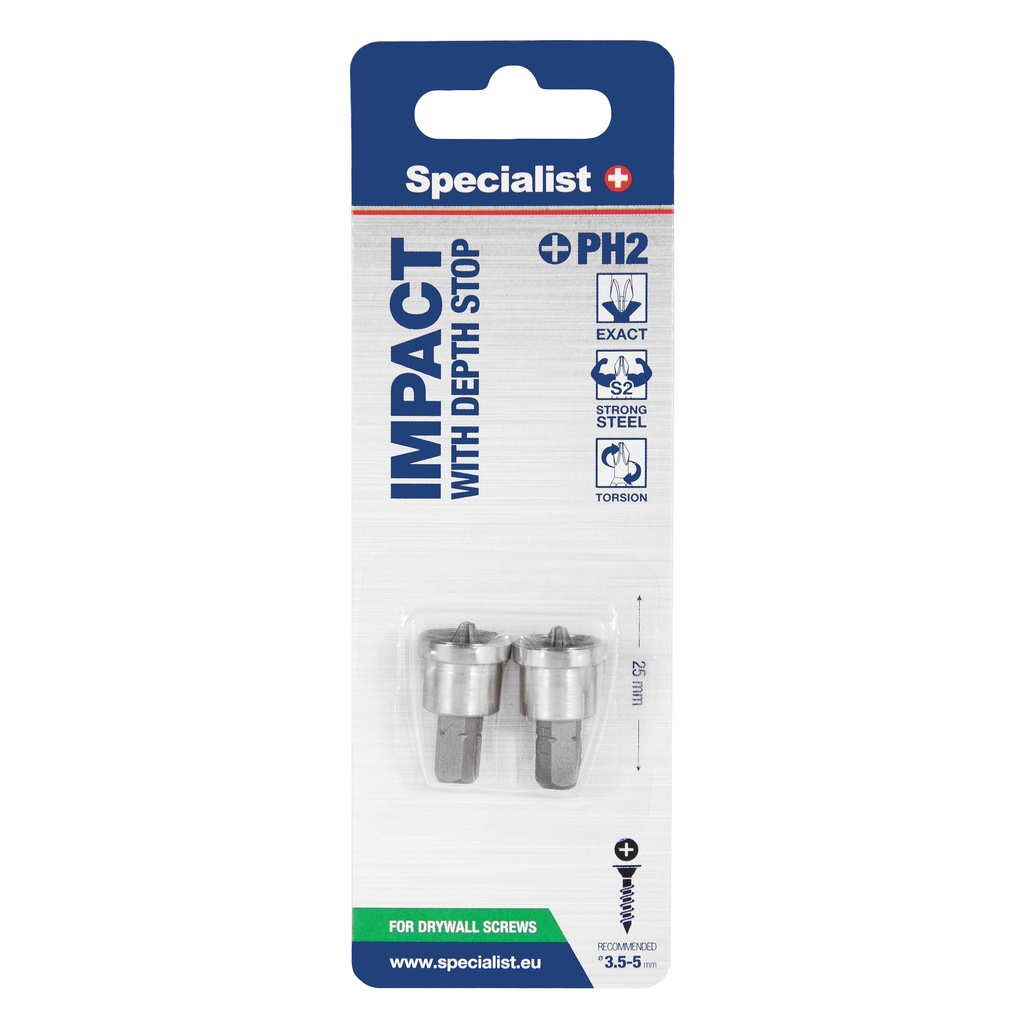 SPECIALIST+ otsik PH2 sügavuspiirajaga, 25mm, 2 tk