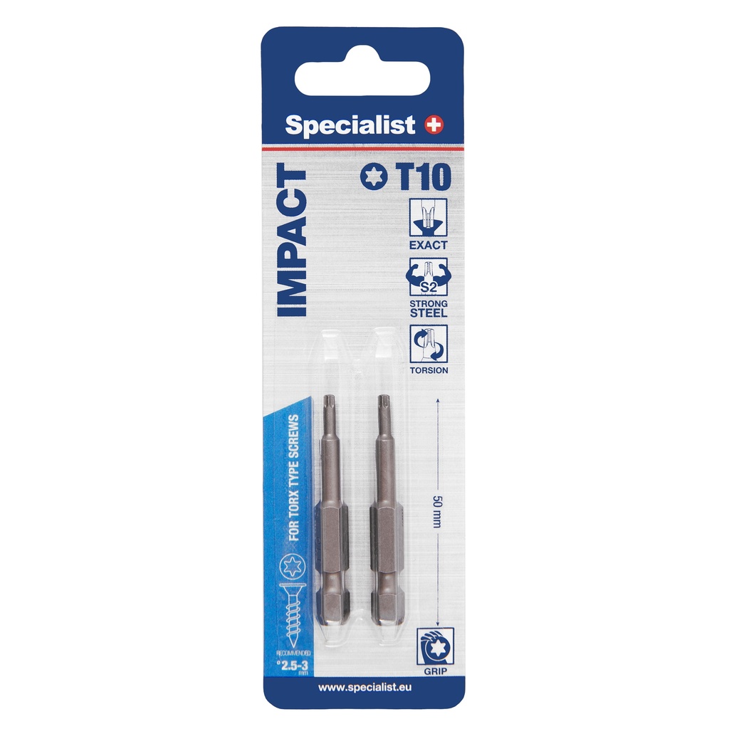 SPECIALIST+ screwdriver bit TORX GRIP, T10, 50mm, 2 pcs