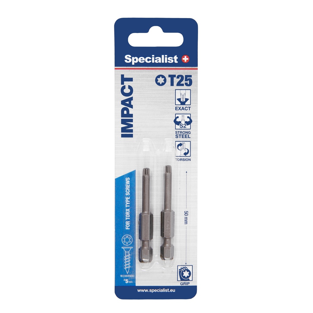 SPECIALIST+ screwdriver bit TORX GRIP, T25, 50mm, 2 pcs