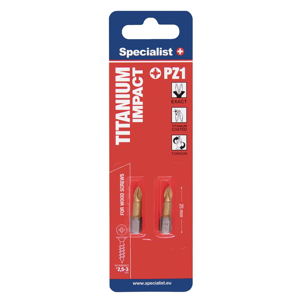 SPECIALIST+ screwdriver bit TITANIUM, PZ1, 25 mm, 2 pcs