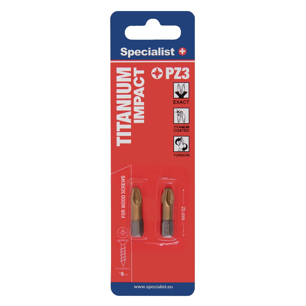 SPECIALIST+ screwdriver bit TITANIUM, PZ3, 25 mm, 2 pcs