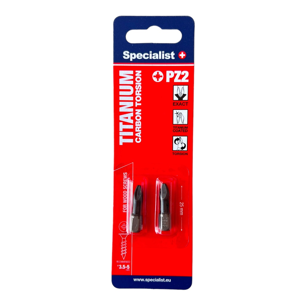 SPECIALIST+ screwdriver bit TITAN CARBON, PZ2, 25 mm, 2 pcs