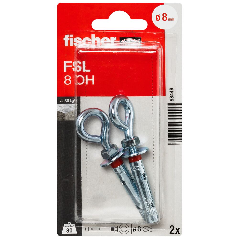 Fischer anchor with O-shaped hook FSL 8 OH  2pcs.