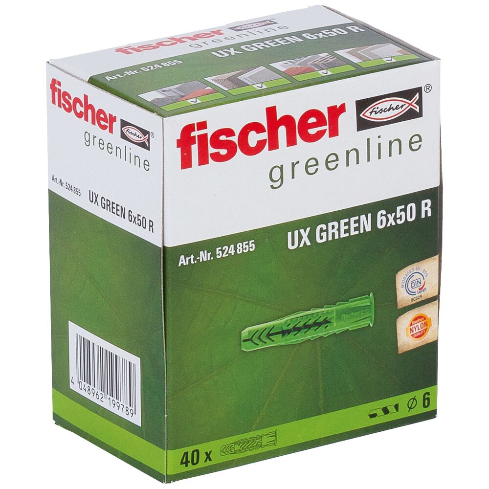 Fischer Universal plug UX Green 6 x 50 R with rim 40 pcs.