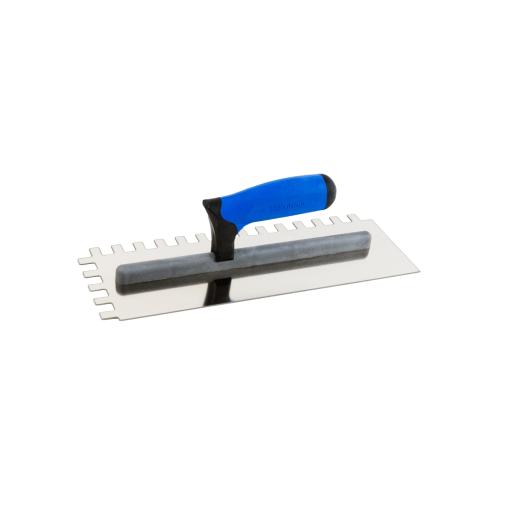 Stainless steel trowel , Large format 130X355 with plastic 2 component handgrip G-11, notch 12X16