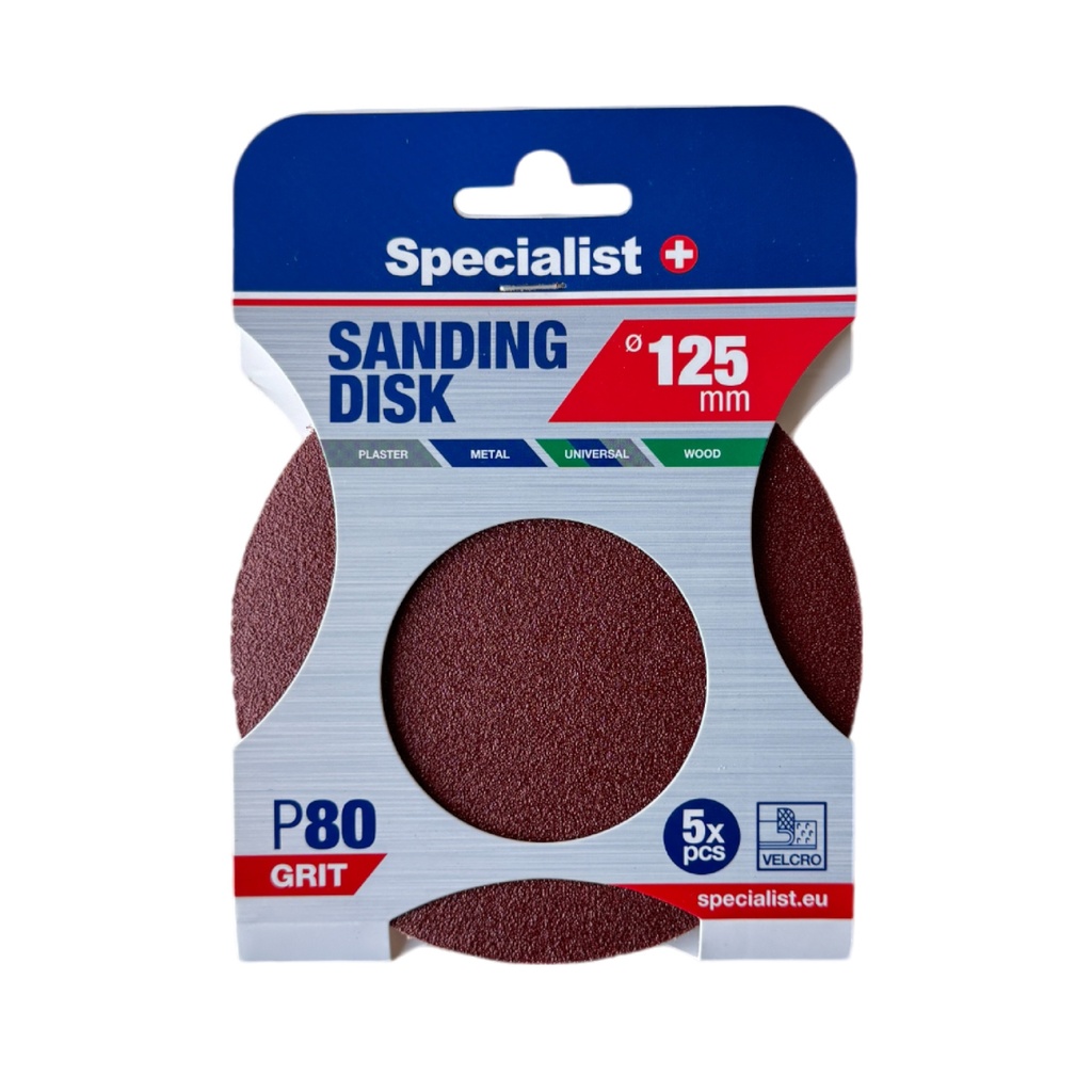 SPECIALIST+ velcro sanding discs P80, 125 mm, 5 pcs