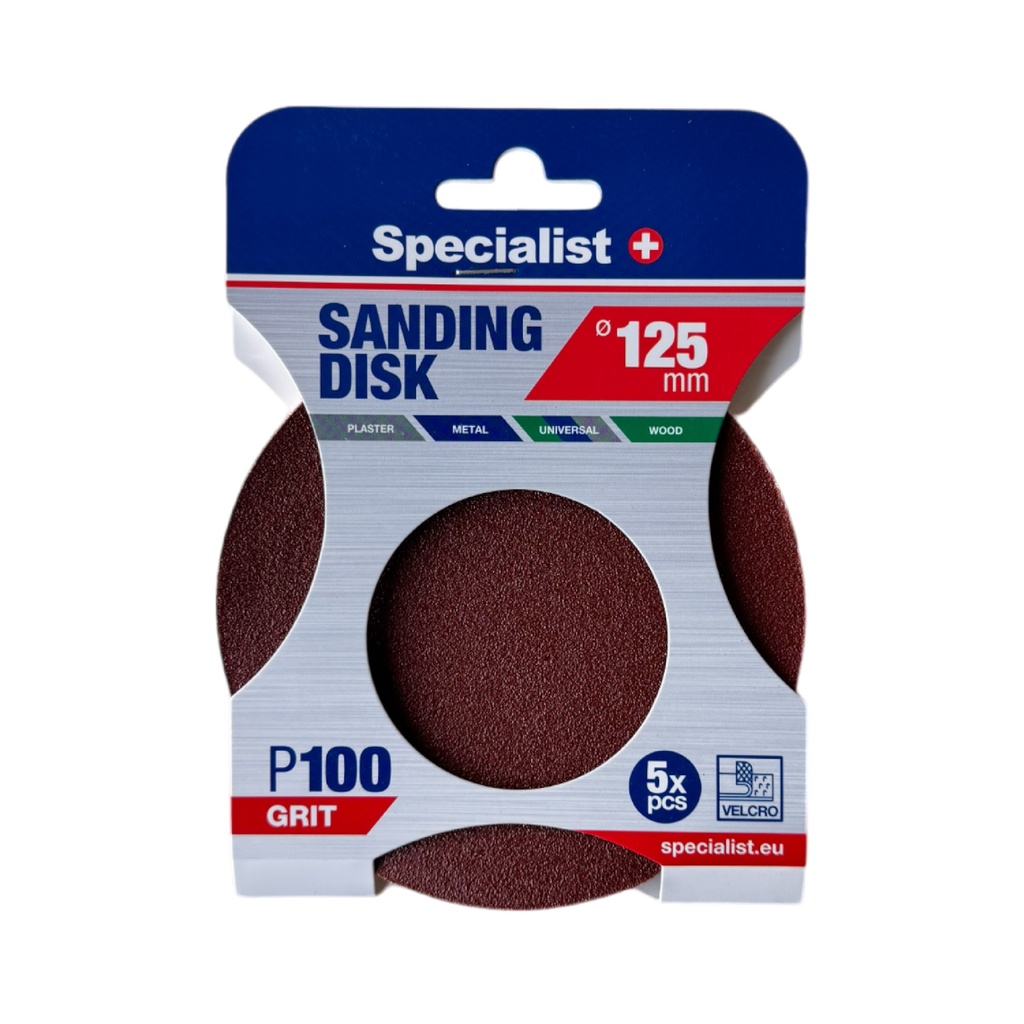 SPECIALIST+ velcro sanding discs P100, 125 mm, 5 pcs