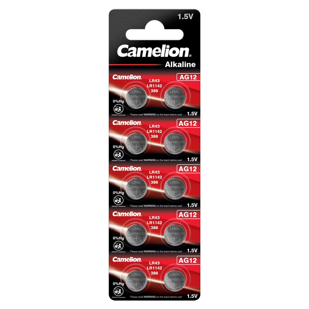 Element without mercury, AG12/LR43/386, B10, 1.5V, CAMELION, 10 pcs.