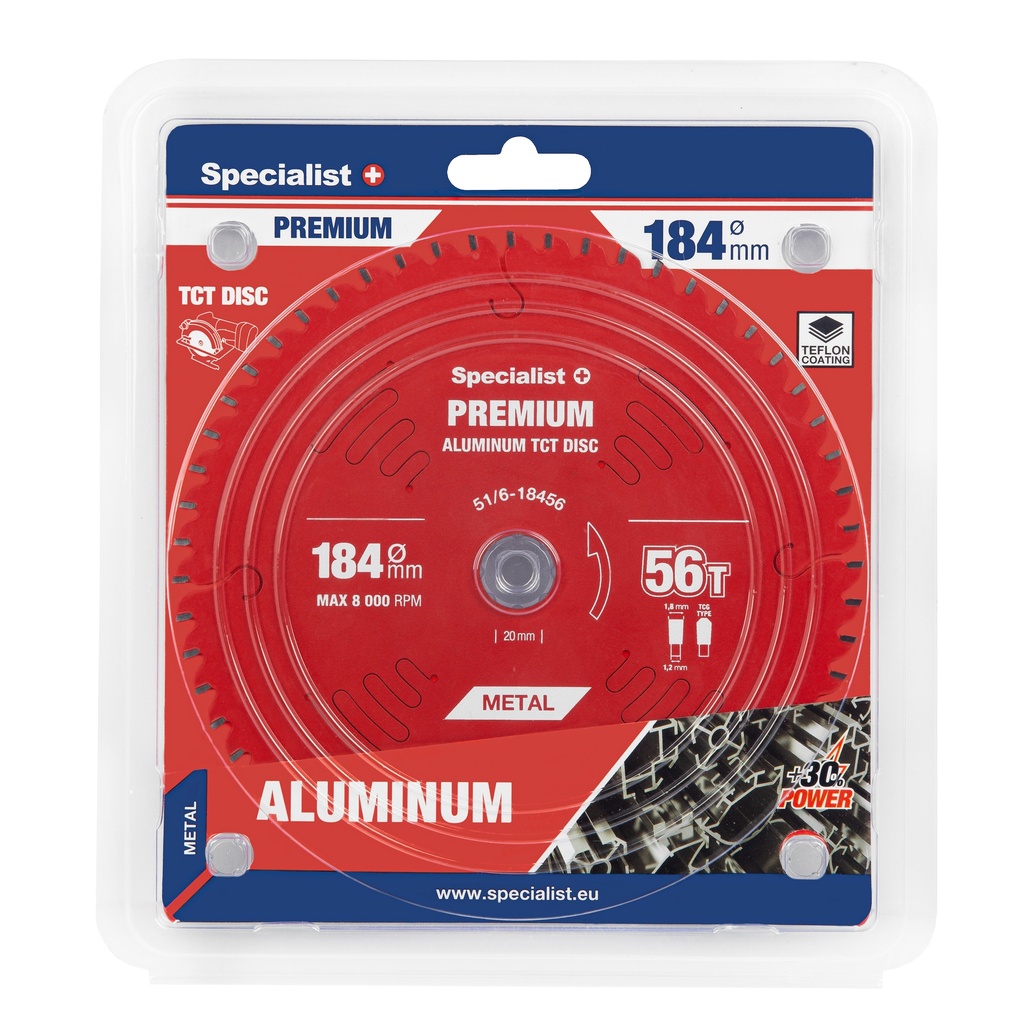 Pjovimo diskas 184x56Tx20/16mm, Aluminium PREMIUM, SPECIALIST+