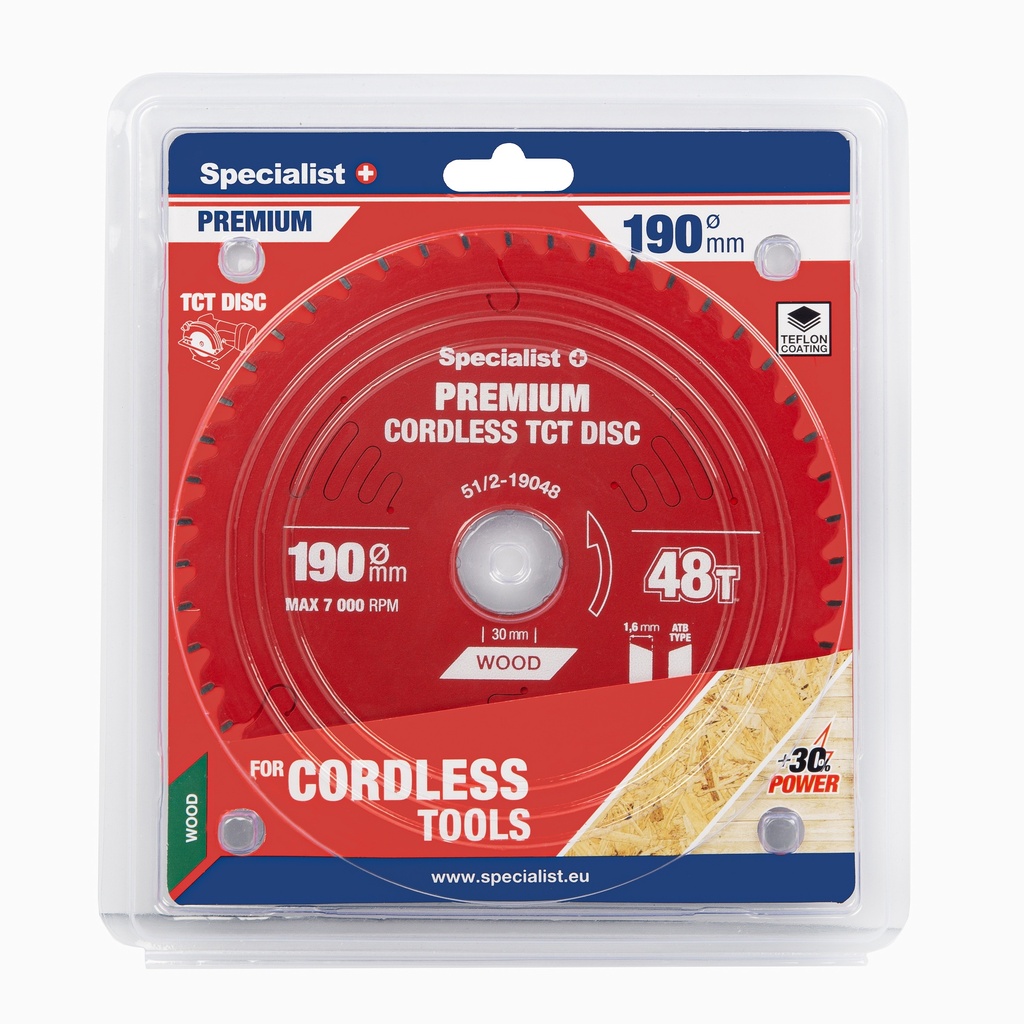 Pjovimo diskas 190x48Tx30mm, Cordless PREMIUM, SPECIALIST+