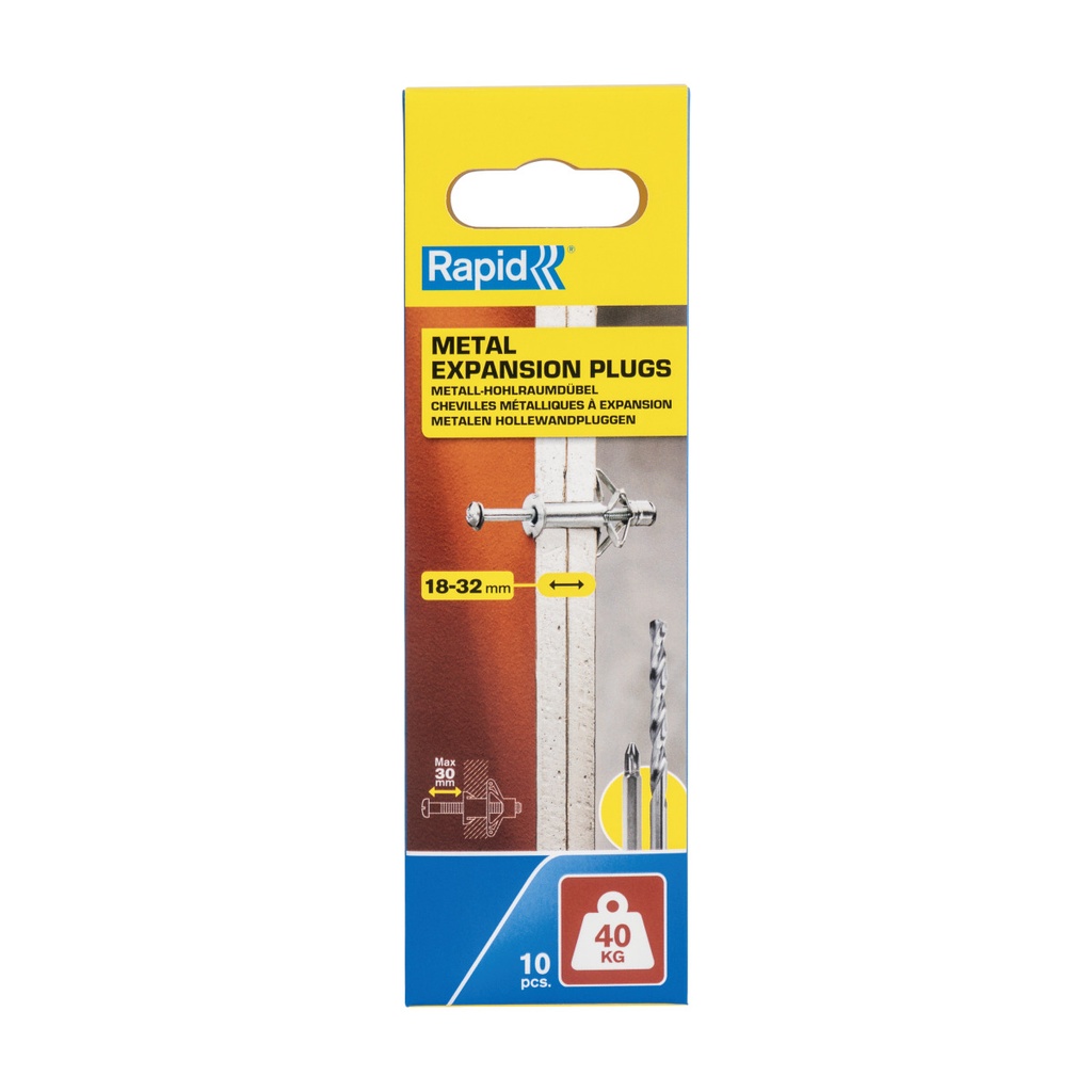 Anchors for 18–32 mm walls, Rapid 10 pcs. max load 40 kg.