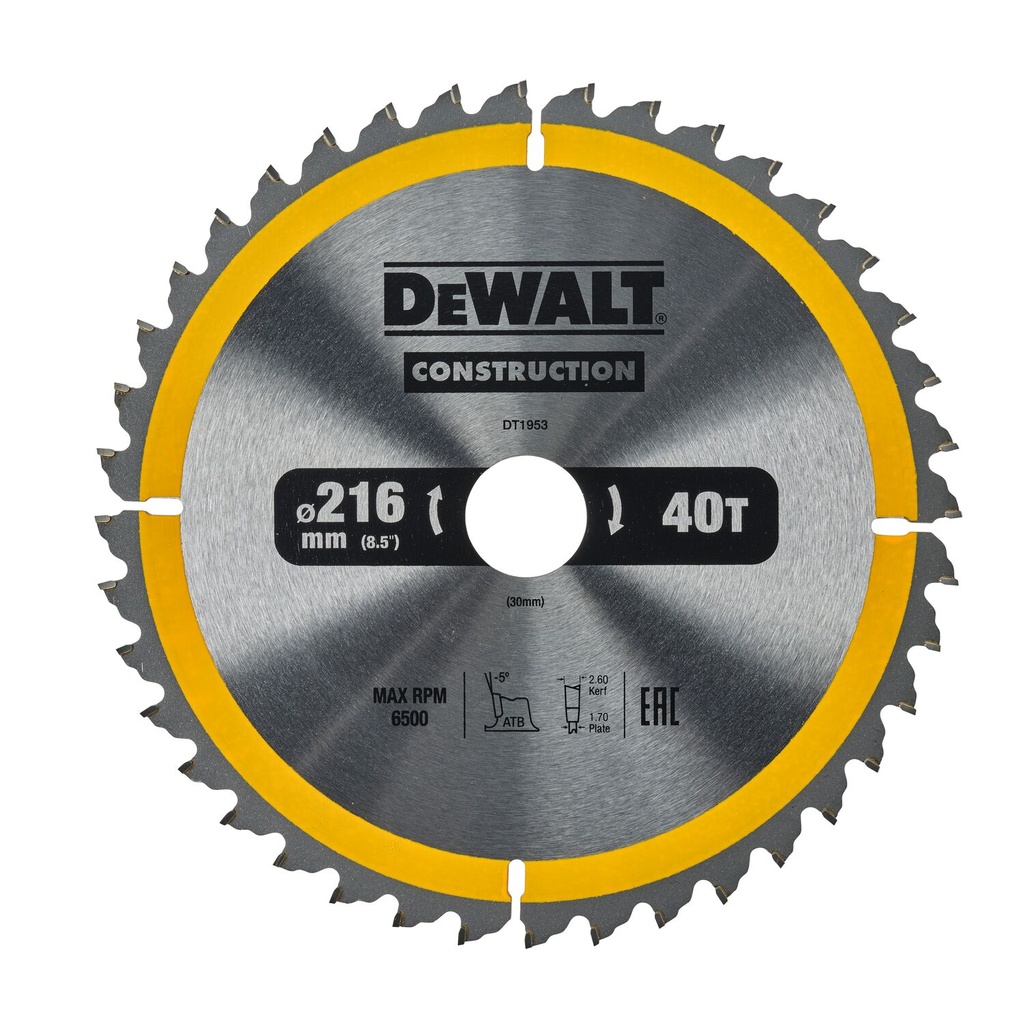 Wood Cutting Disc 216x30x40T, DeWALT