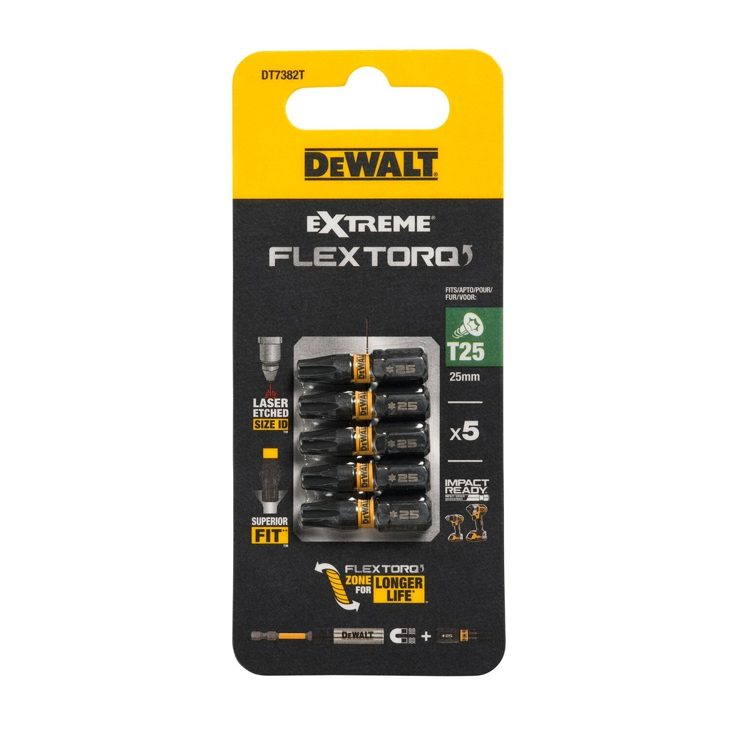 FLEXTORQ Screwdriver Bits T25 25 mm, DeWALT, 5 pcs