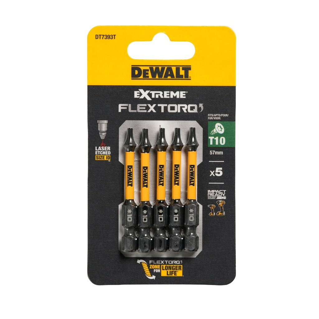 FLEXTORQ otsikud T10 57 mm, DeWALT, 5 tk