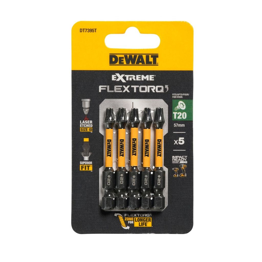 FLEXTORQ Screwdriver Bits T20 57 mm, DeWALT, 5 pcs